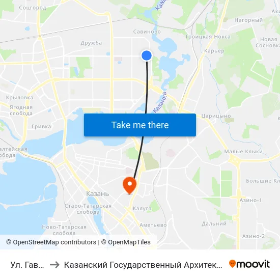 Ул. Гаврилова-3 to Казанский Государственный Архитектурно-Строительный Университет map