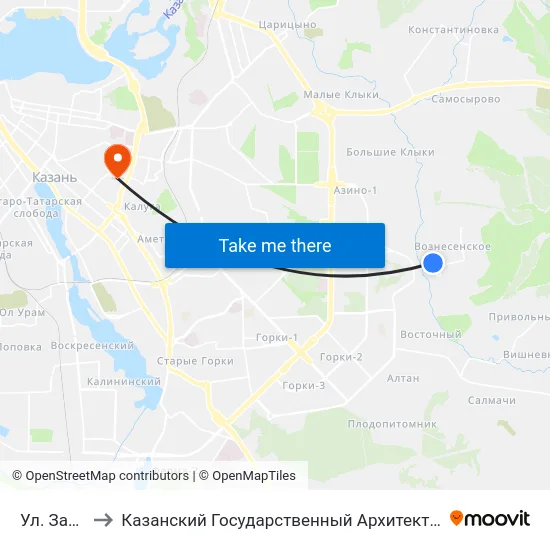 Ул. Заречная-1 to Казанский Государственный Архитектурно-Строительный Университет map