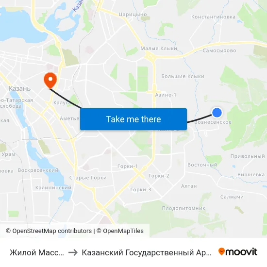Жилой Массив Вознесенское to Казанский Государственный Архитектурно-Строительный Университет map