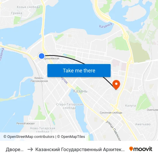 Дворец Спорта to Казанский Государственный Архитектурно-Строительный Университет map