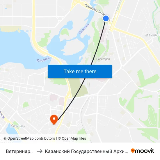 Ветеринарная Академия to Казанский Государственный Архитектурно-Строительный Университет map