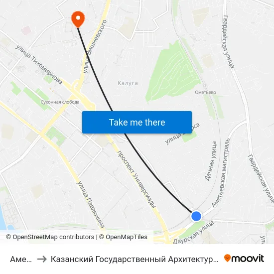 Аметьево to Казанский Государственный Архитектурно-Строительный Университет map