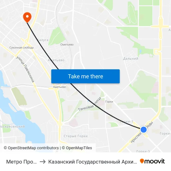 Метро Проспект Победы to Казанский Государственный Архитектурно-Строительный Университет map