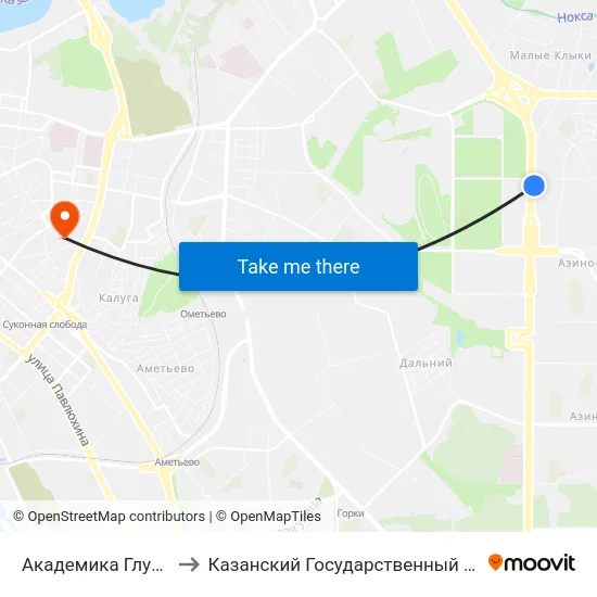Академика Глушко (Проспект Победы) to Казанский Государственный Архитектурно-Строительный Университет map