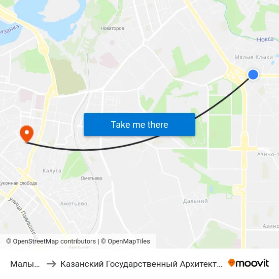 Малые Клыки to Казанский Государственный Архитектурно-Строительный Университет map