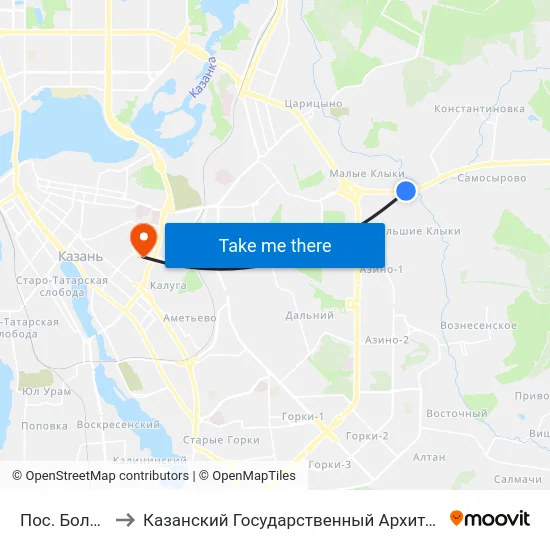 Пос. Большие Клыки to Казанский Государственный Архитектурно-Строительный Университет map