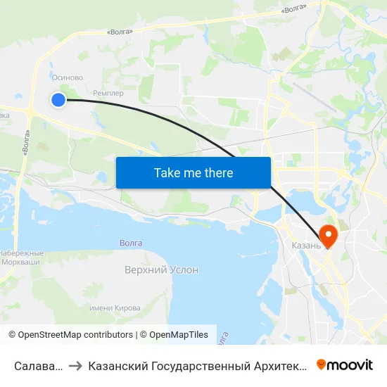 Салават Купере to Казанский Государственный Архитектурно-Строительный Университет map