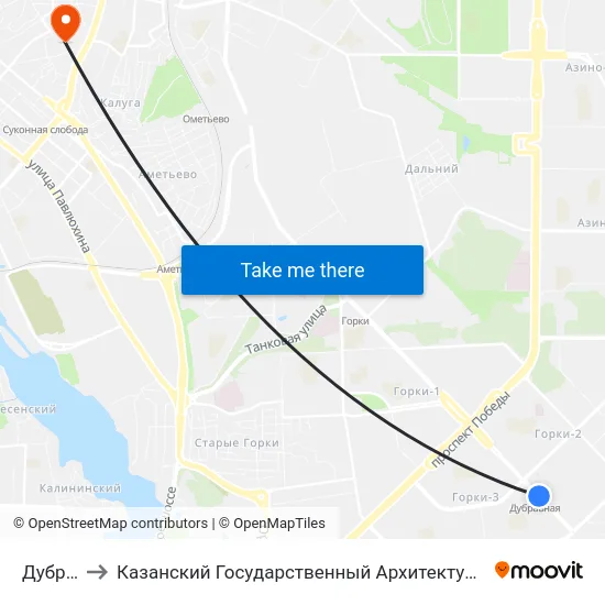 Дубравная to Казанский Государственный Архитектурно-Строительный Университет map