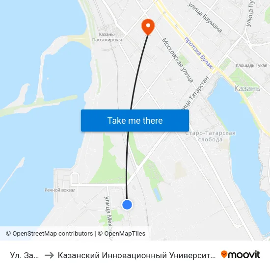 Ул. Зайцева-1 to Казанский Инновационный Университет Имени В.Г Тимирясова (Иэуп) map