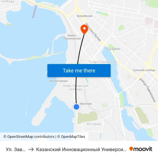 Ул. Заводская-1 to Казанский Инновационный Университет Имени В.Г Тимирясова (Иэуп) map