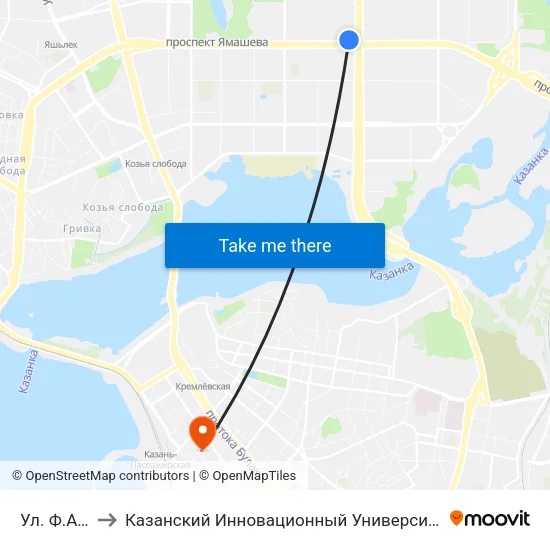 Ул. Ф.Амирхана to Казанский Инновационный Университет Имени В.Г Тимирясова (Иэуп) map