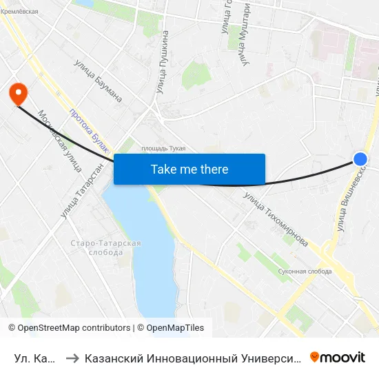 Ул. Калинина-1 to Казанский Инновационный Университет Имени В.Г Тимирясова (Иэуп) map