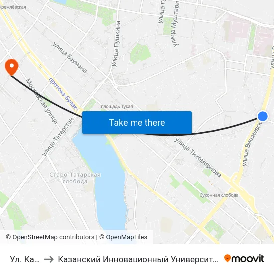 Ул. Калинина to Казанский Инновационный Университет Имени В.Г Тимирясова (Иэуп) map