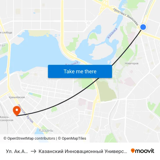 Ул. Ак.Арбузова-3 to Казанский Инновационный Университет Имени В.Г Тимирясова (Иэуп) map