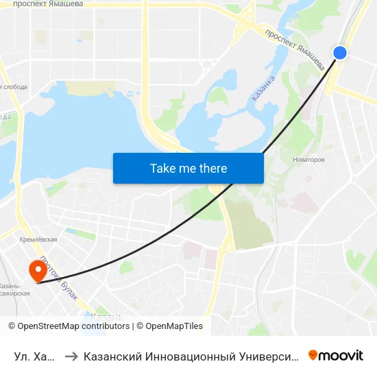 Ул. Халитова-2 to Казанский Инновационный Университет Имени В.Г Тимирясова (Иэуп) map