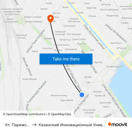 Ул. Парижской Коммуны-3 to Казанский Инновационный Университет Имени В.Г Тимирясова (Иэуп) map
