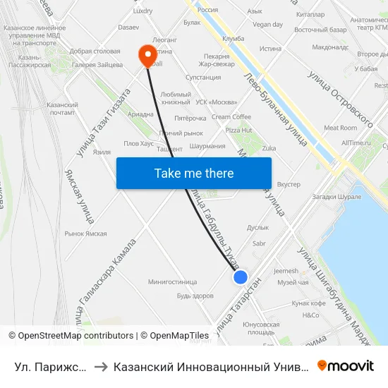 Ул. Парижской Коммуны-2 to Казанский Инновационный Университет Имени В.Г Тимирясова (Иэуп) map