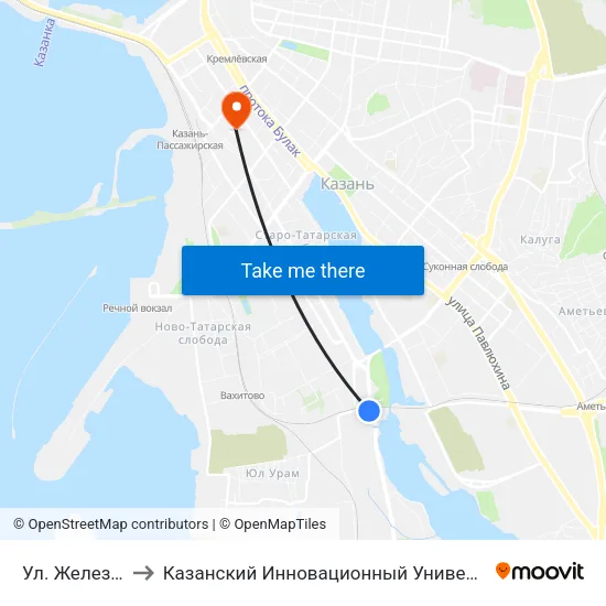 Ул. Железнодорожная to Казанский Инновационный Университет Имени В.Г Тимирясова (Иэуп) map