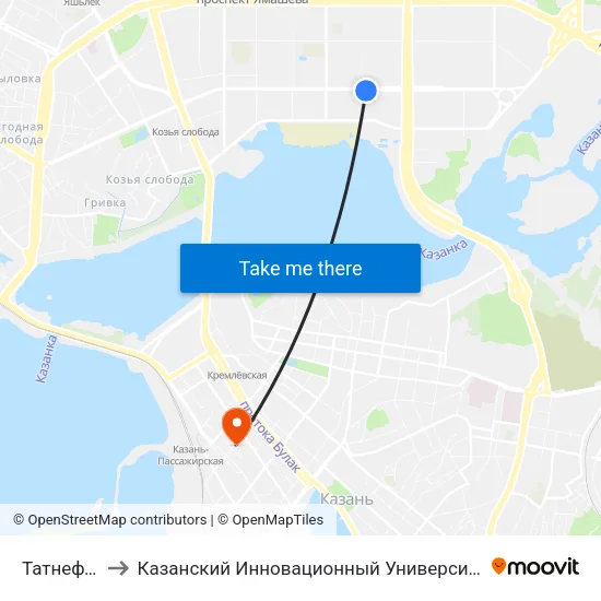 Татнефть Арена to Казанский Инновационный Университет Имени В.Г Тимирясова (Иэуп) map