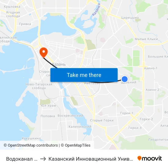 Водоканал (Ул. Родины)-1 to Казанский Инновационный Университет Имени В.Г Тимирясова (Иэуп) map