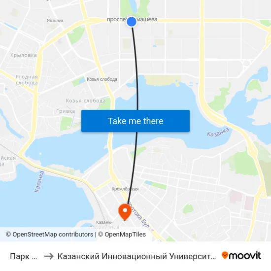 Парк Победы to Казанский Инновационный Университет Имени В.Г Тимирясова (Иэуп) map