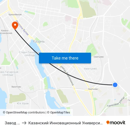 Завод Жби-2-1 to Казанский Инновационный Университет Имени В.Г Тимирясова (Иэуп) map