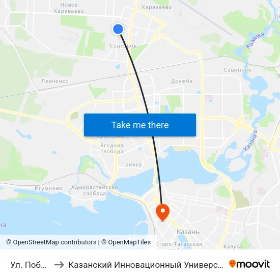 Ул. Побежимова-1 to Казанский Инновационный Университет Имени В.Г Тимирясова (Иэуп) map
