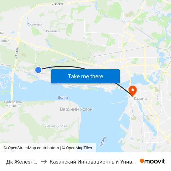 Дк Железнодорожников-1 to Казанский Инновационный Университет Имени В.Г Тимирясова (Иэуп) map