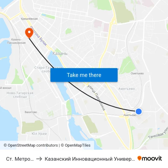 Ст. Метро Аметьево-1 to Казанский Инновационный Университет Имени В.Г Тимирясова (Иэуп) map