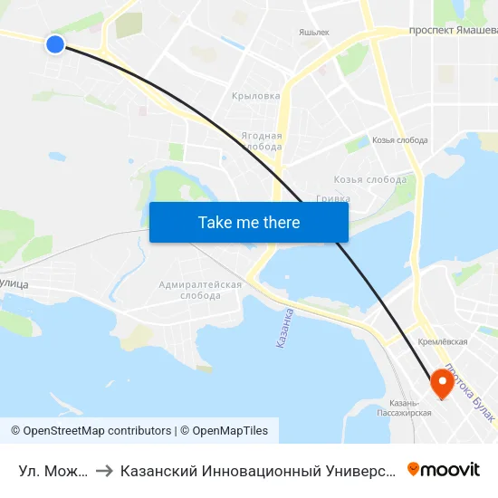 Ул. Можайского-2 to Казанский Инновационный Университет Имени В.Г Тимирясова (Иэуп) map