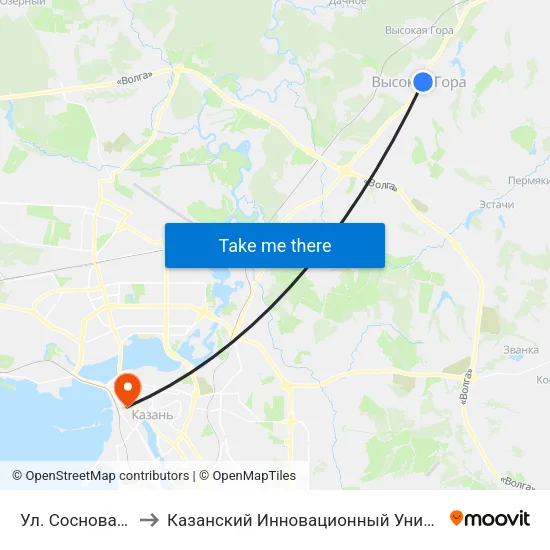 Ул. Сосновая (Высокая Гора) to Казанский Инновационный Университет Имени В.Г Тимирясова (Иэуп) map