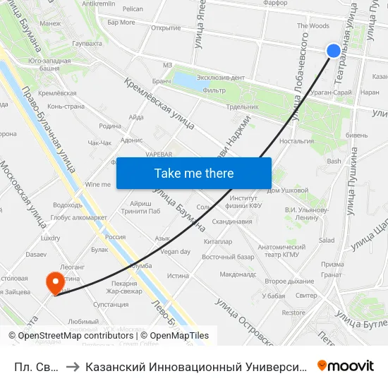 Пл. Свободы-1 to Казанский Инновационный Университет Имени В.Г Тимирясова (Иэуп) map