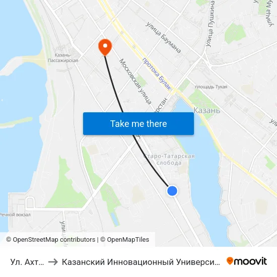 Ул. Ахтямова-1 to Казанский Инновационный Университет Имени В.Г Тимирясова (Иэуп) map