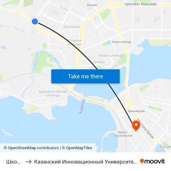 Школа №70 to Казанский Инновационный Университет Имени В.Г Тимирясова (Иэуп) map
