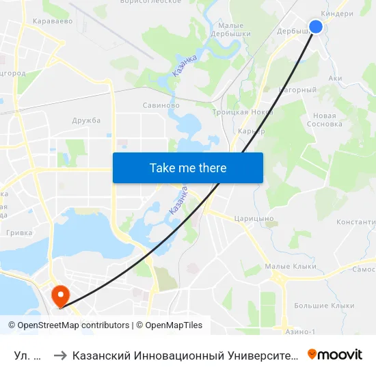 Ул. Мира-1 to Казанский Инновационный Университет Имени В.Г Тимирясова (Иэуп) map