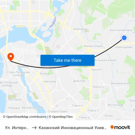 Ул. Интернациональная-1 to Казанский Инновационный Университет Имени В.Г Тимирясова (Иэуп) map