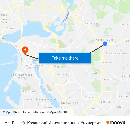 Ул. Дуслык-1 to Казанский Инновационный Университет Имени В.Г Тимирясова (Иэуп) map