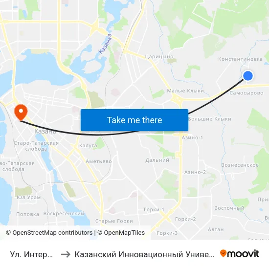Ул. Интернациональная to Казанский Инновационный Университет Имени В.Г Тимирясова (Иэуп) map