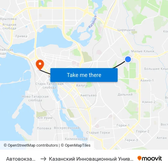 Автовокзал "Восточный"-1 to Казанский Инновационный Университет Имени В.Г Тимирясова (Иэуп) map