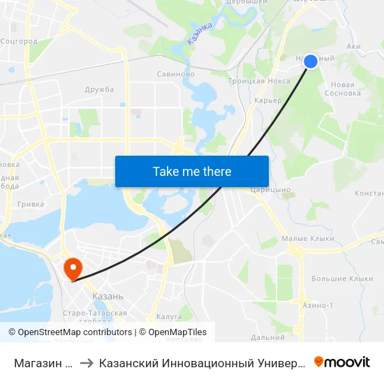 Магазин (Нагорный) to Казанский Инновационный Университет Имени В.Г Тимирясова (Иэуп) map