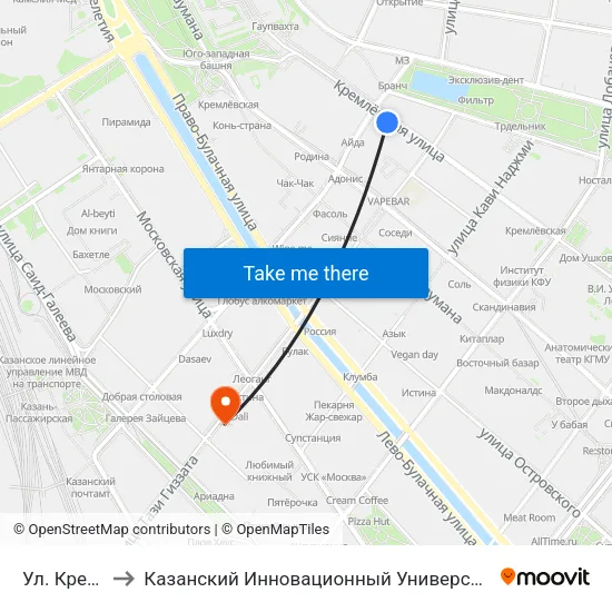 Ул. Кремлевская to Казанский Инновационный Университет Имени В.Г Тимирясова (Иэуп) map