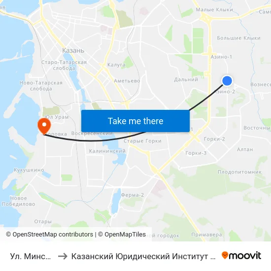 Ул. Минская-1 to Казанский Юридический Институт Мвд России map