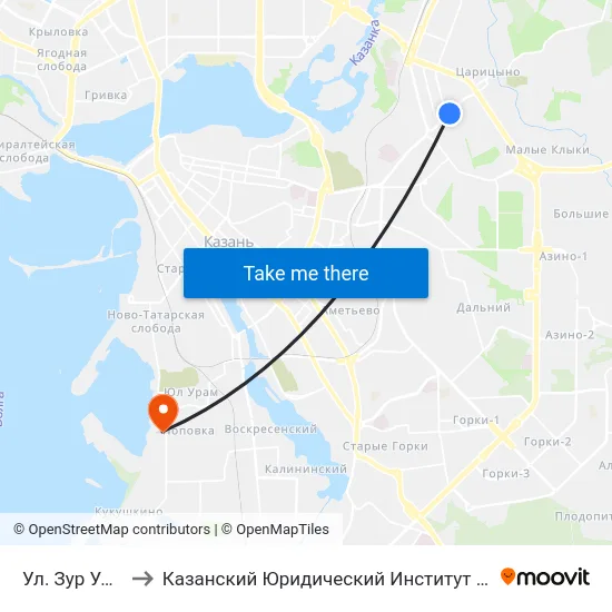 Ул. Зур Урам-1 to Казанский Юридический Институт Мвд России map