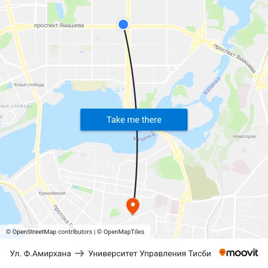 Ул. Ф.Амирхана to Университет Управления Тисби map