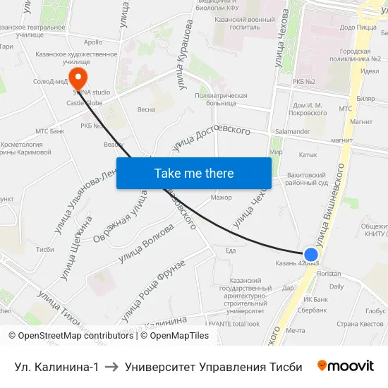 Ул. Калинина-1 to Университет Управления Тисби map