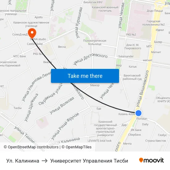 Ул. Калинина to Университет Управления Тисби map