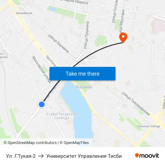 Ул. Г.Тукая-2 to Университет Управления Тисби map