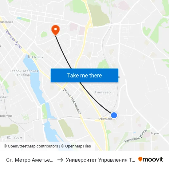 Ст. Метро Аметьево-2 to Университет Управления Тисби map