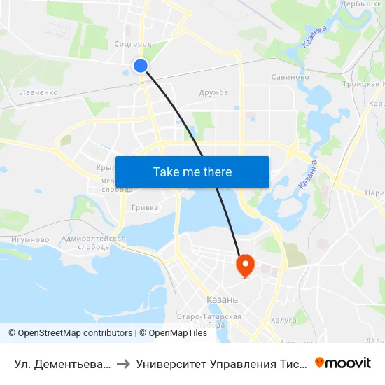 Ул. Дементьева-4 to Университет Управления Тисби map