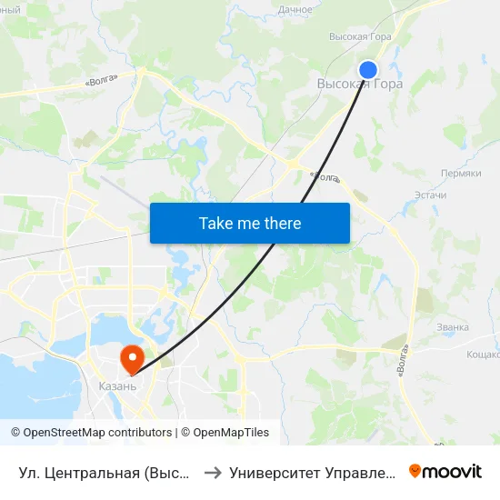 Ул. Центральная (Высокая Гора) to Университет Управления Тисби map